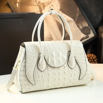Дамска чанта от естествена кожа 2022, Нови Модни Маркови Дамски Чанти Голям Капацитет, с Крокодиловым Модел, Преносими Чанти За Майки