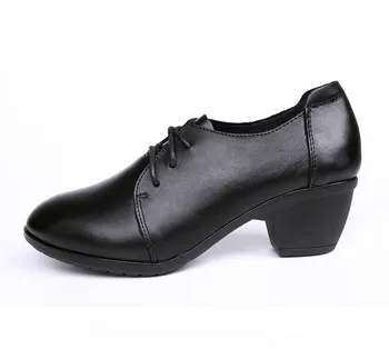 Дамски обувки-oxfords от естествена кожа, Мокасини, Лоферы дантела, Демисезонная Кожени дамски обувки в черно Ток, Zapatos Mujer