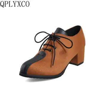 QPLYXCO/ Сладък Модни Нови Супер големи и малки 28-52 Размер, дамски обувки на висок ток, дамски обувки-лодка дантела, ежедневни обувки за сватбени партита Y701
