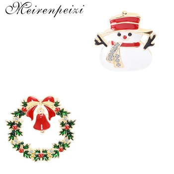 Meirenpeizi Новост; лидер на продажбите; Модерна Коледна Брошка с Лък под формата на Елха и Снежен човек; Коледен Подарък за момичетата; уникална безплатна доставка