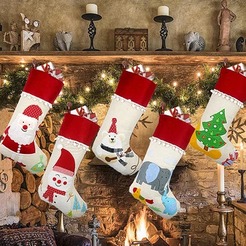 Коледни Чорапи, Кърпа Дядо Коледа Чорап Подарък За Децата Чанта Бонбони Снежен Човек Елен Джоба На Коледна Украса За Коледната Елха Украса
