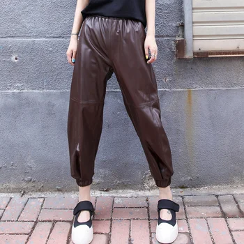 Кожени Висококачествени Дамски Панталони От Естествена Агнешка кожа Корейски Зреещи Свободни Панталони за Жени 2023 Pantalones De Mujer Pph3961