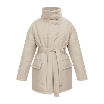 Tilorraine памучен яке с яка-часова 2023, дамски колан, нередовна копчета, зимни дрехи средна дължина, дамско палто