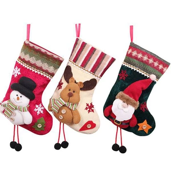 3 Опаковки, Коледни Чорапи на Дядо Коледа, Снежен човек и Северния Елен За Украса на Коледното Празнично Парти